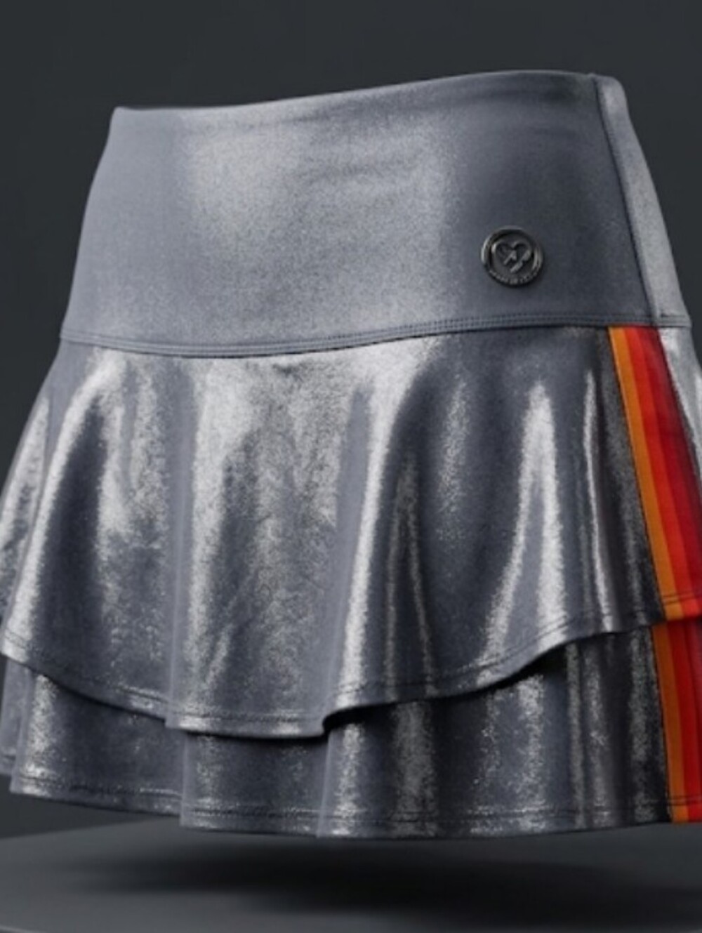 Lucky in Love Shimmer Grey Tiered Skort (M) Performance Pickleball Athletic